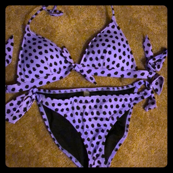 purple polka dot bathing suit